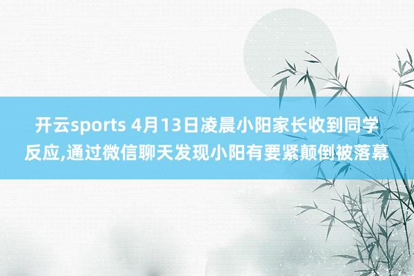 开云sports 4月13日凌晨小阳家长收到同学反应,通过微信聊天发现小阳有要紧颠倒被落幕